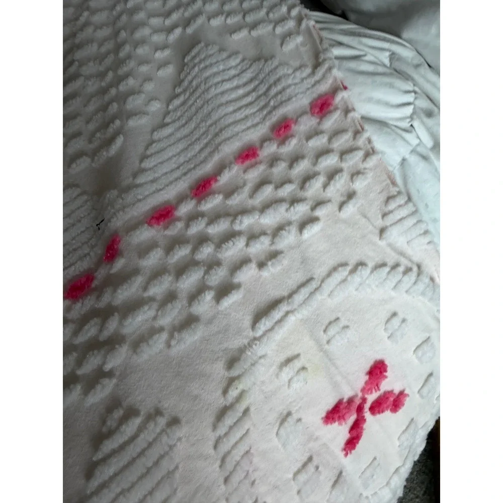 Vintage Pink Floral Chenille Bedspread